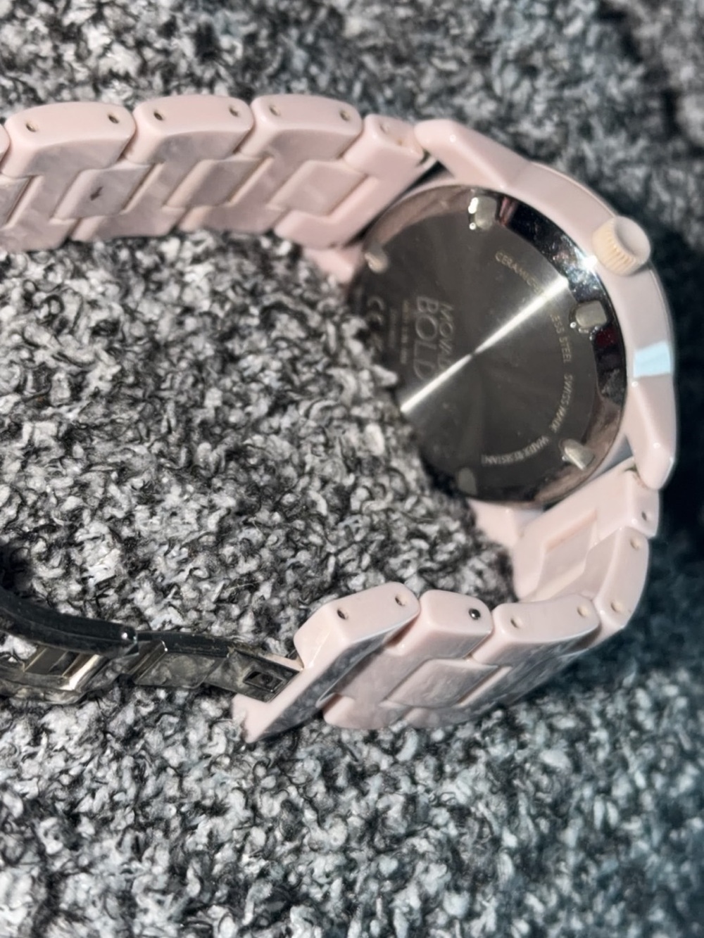 Movado Women's Ceramic Link Watch - Light Pink and Silver